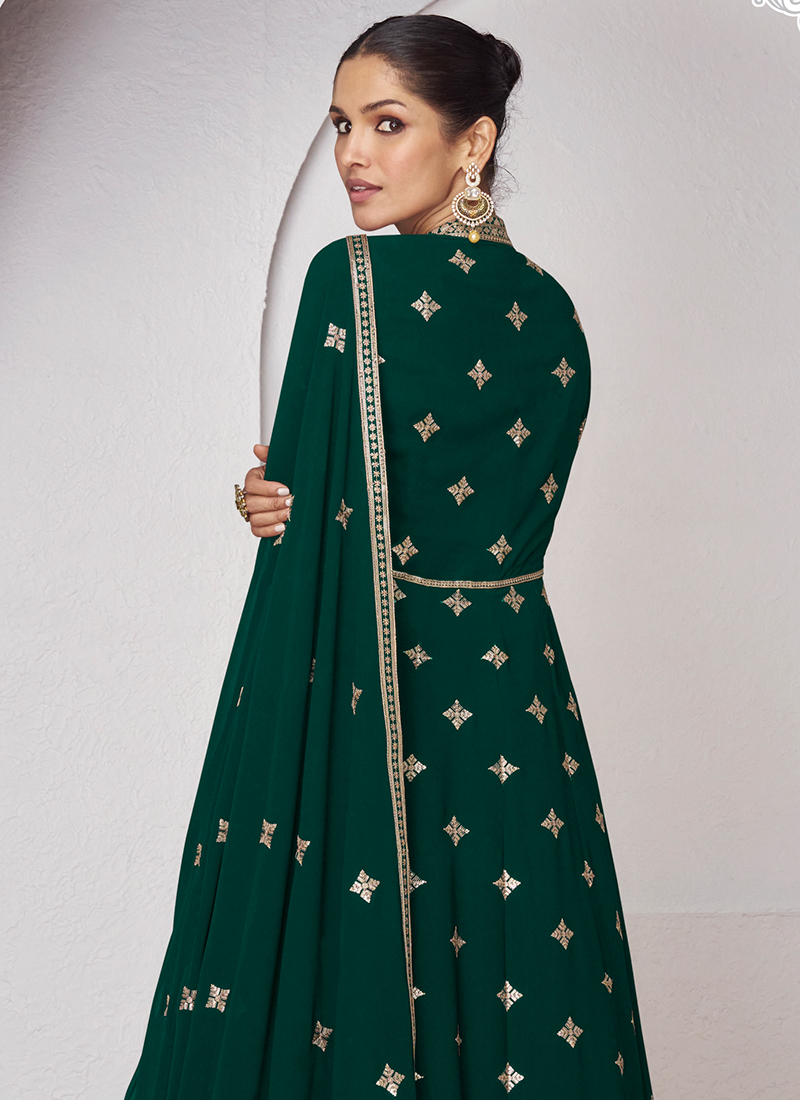 Buy Real Georgette Green Wedding Wear Embrodery Work Readymade Anarkali